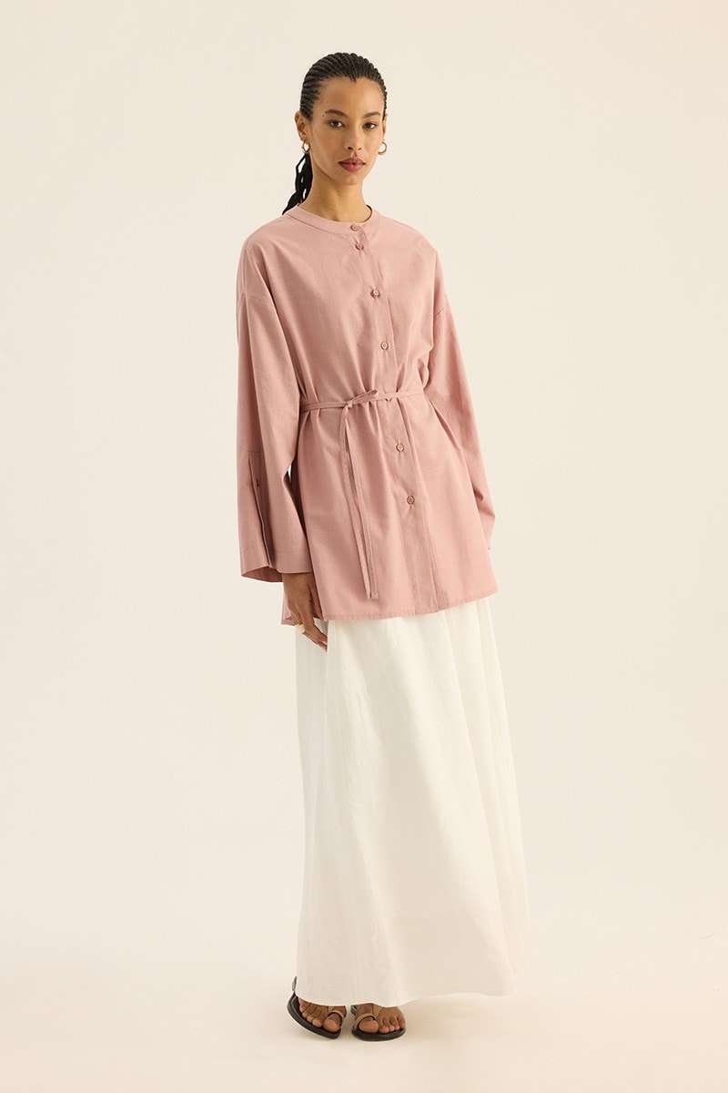 %100 Pamuk Kimono Gömlek Pudra