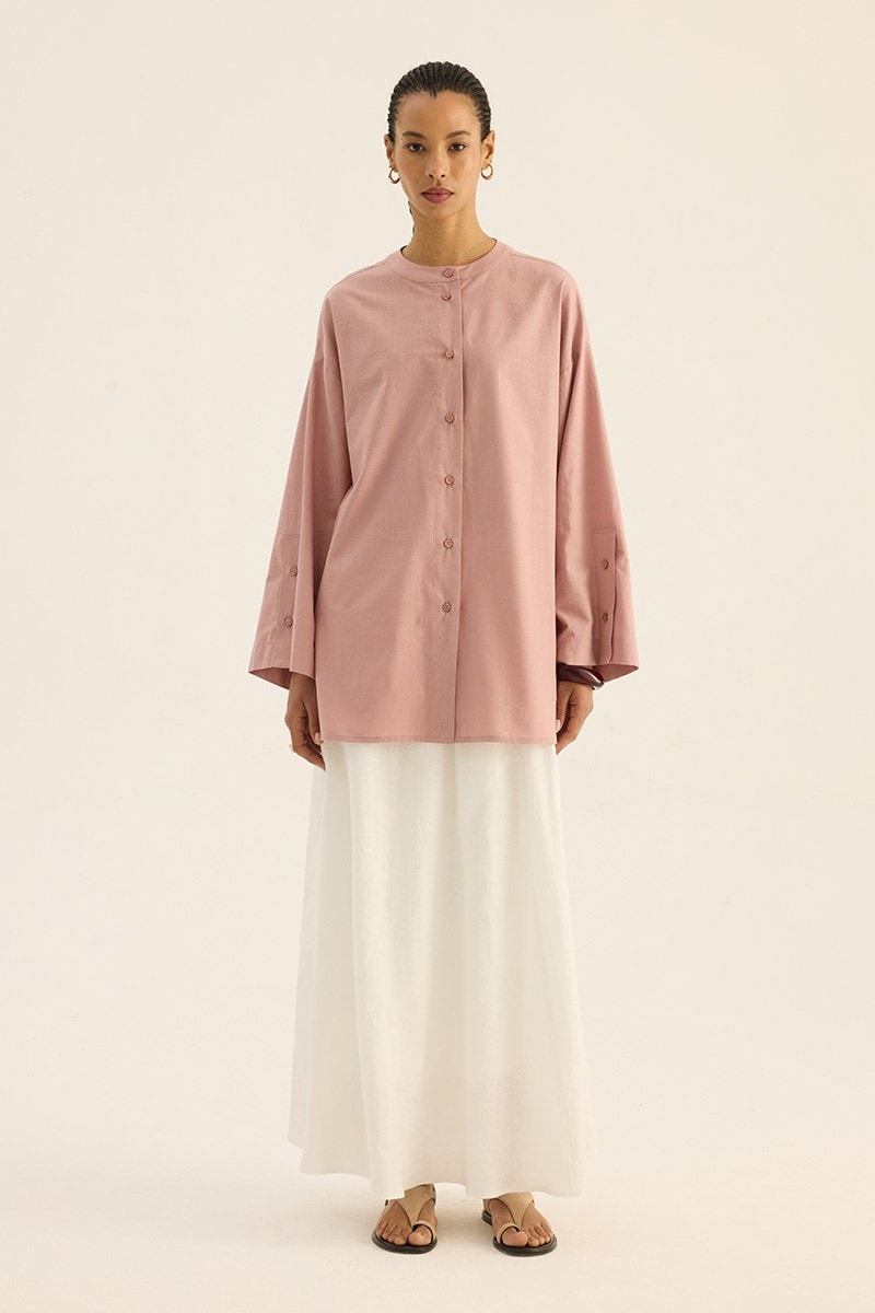 %100 Pamuk Kimono Gömlek Pudra