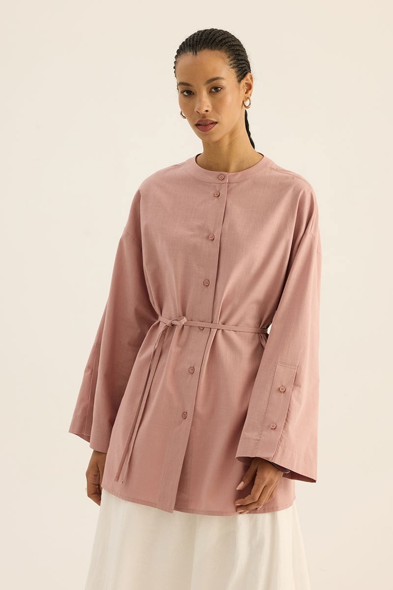 %100 Pamuk Kimono Gömlek Pudra