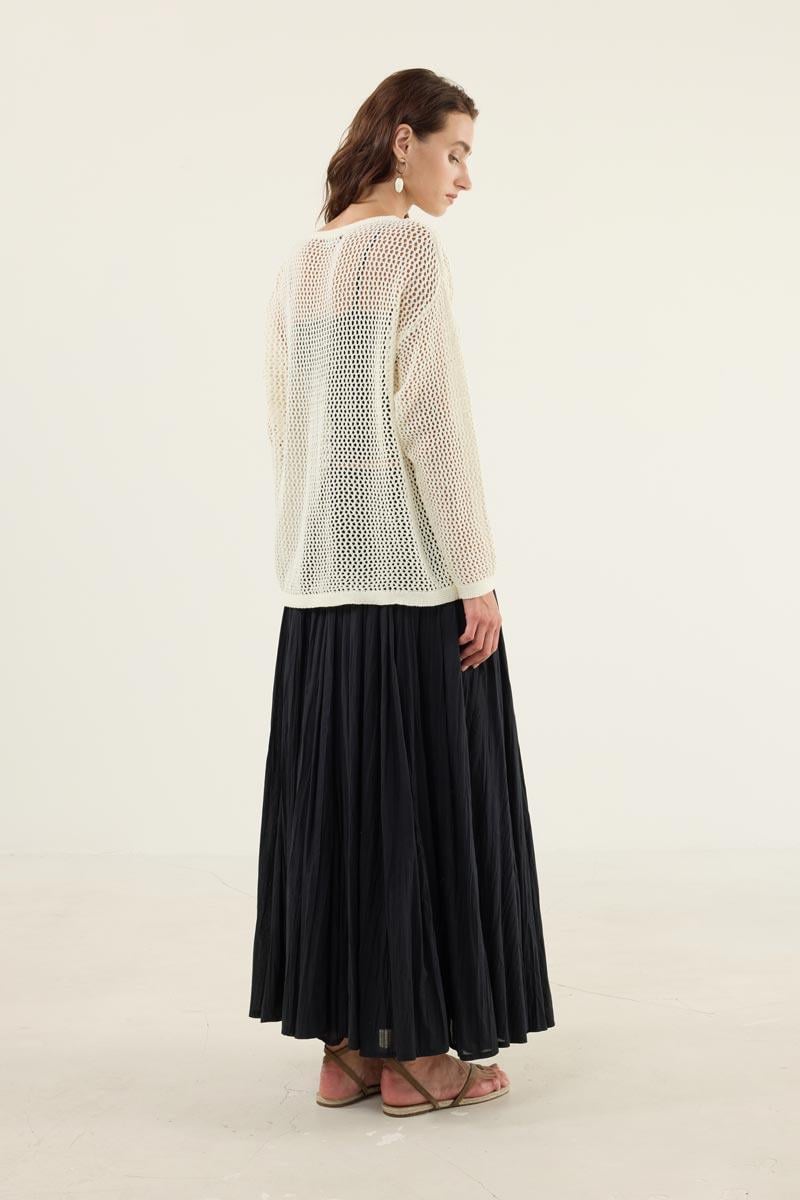 Ajurlu Triko Bluz Ekru