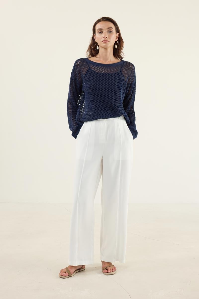 Ajurlu Triko Bluz Lacivert