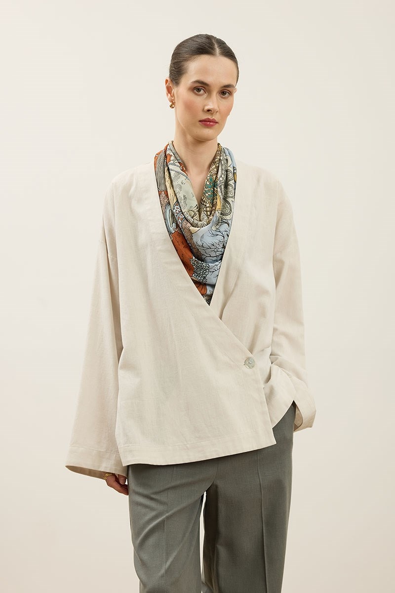 Asimetrik Kapamalı Kimono Taş