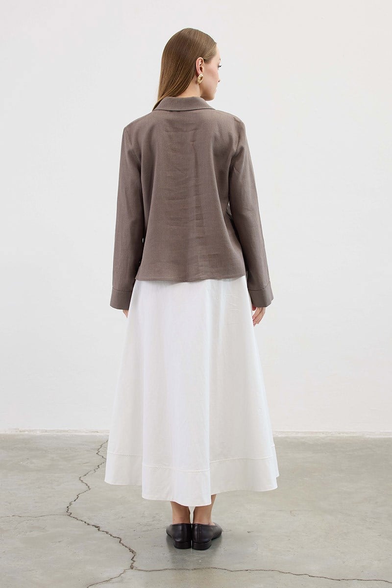 Bağcıklı Kimono Gömlek Koyu Vizon