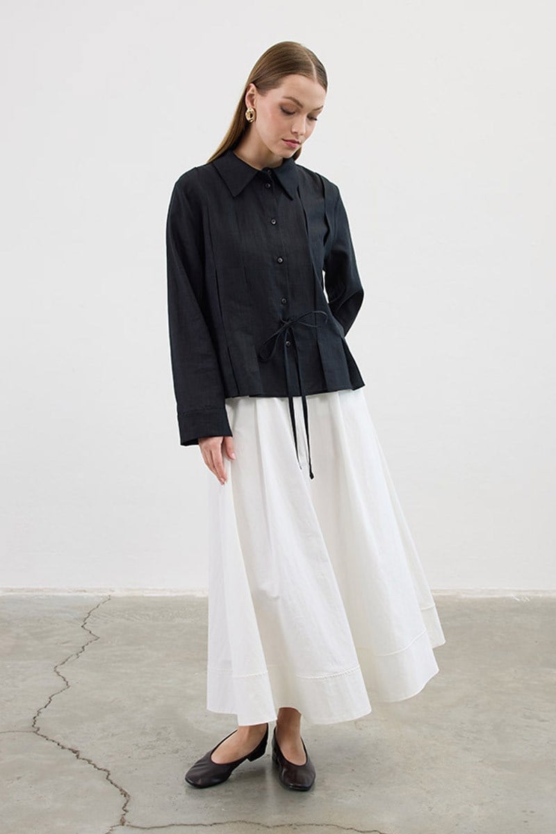 Bağcıklı Kimono Gömlek Siyah