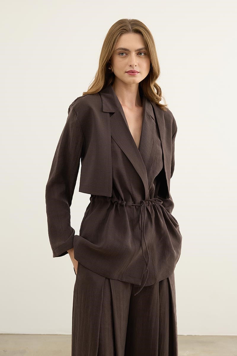 Bağcıklı Tensel Blazer Ceket Acı kahve
