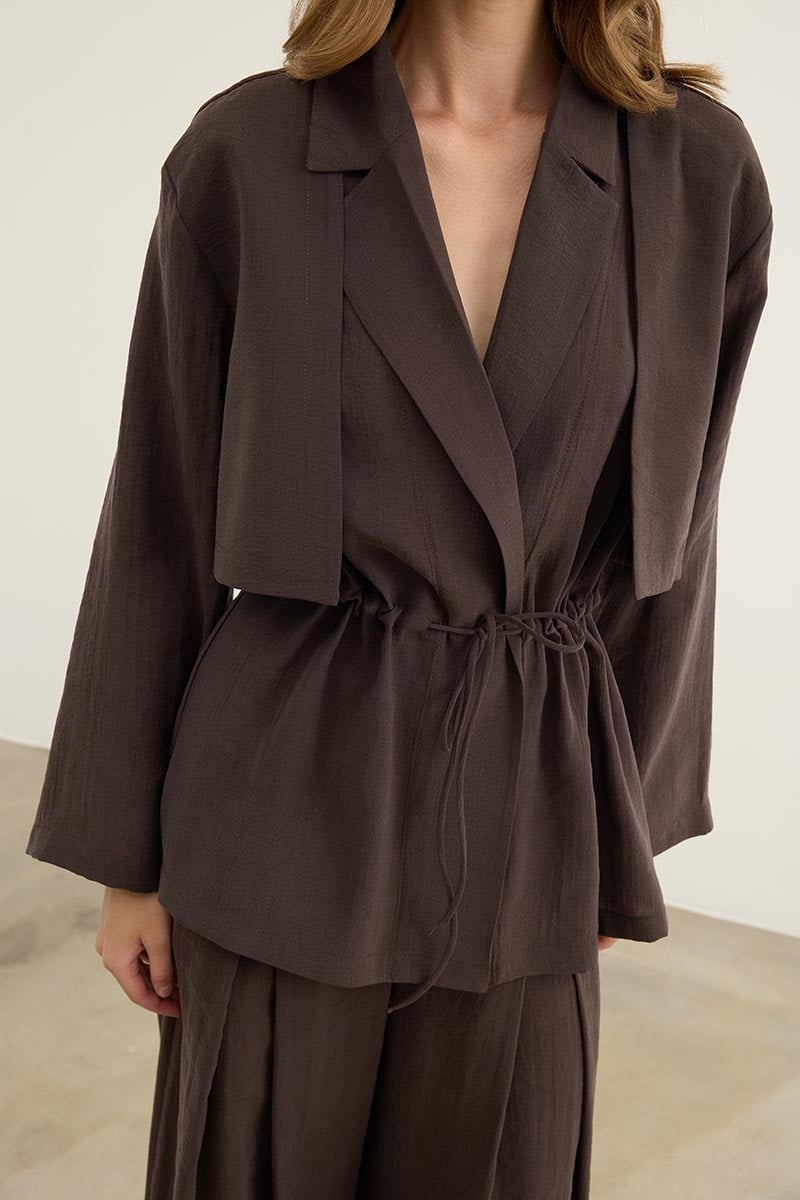 Bağcıklı Tensel Blazer Ceket Acı kahve