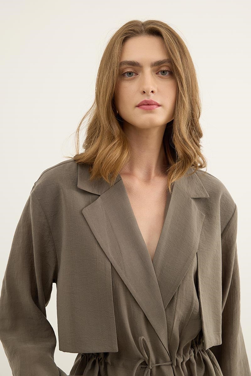 Bağcıklı Tensel Blazer Ceket Haki