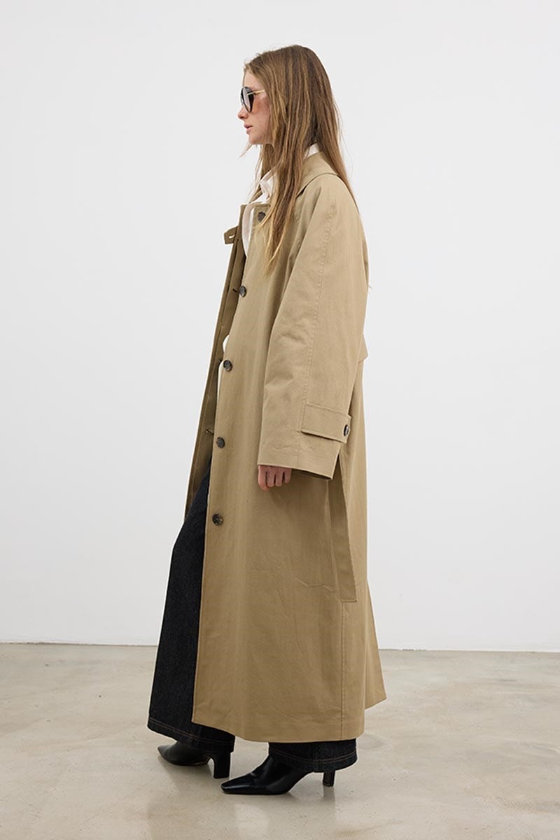 Bakalit Düğmeli Gabardin Trençkot Camel