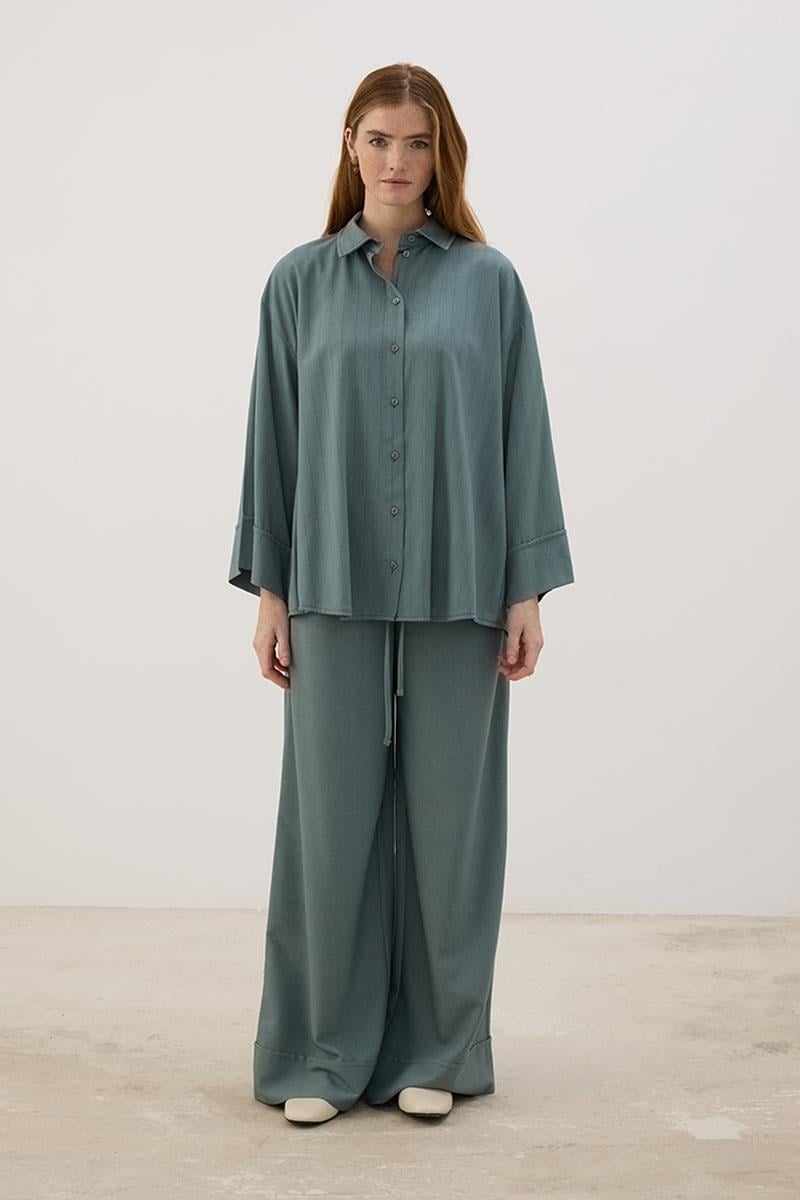 Beli Bağcıklı Pantolon Koyu Mint