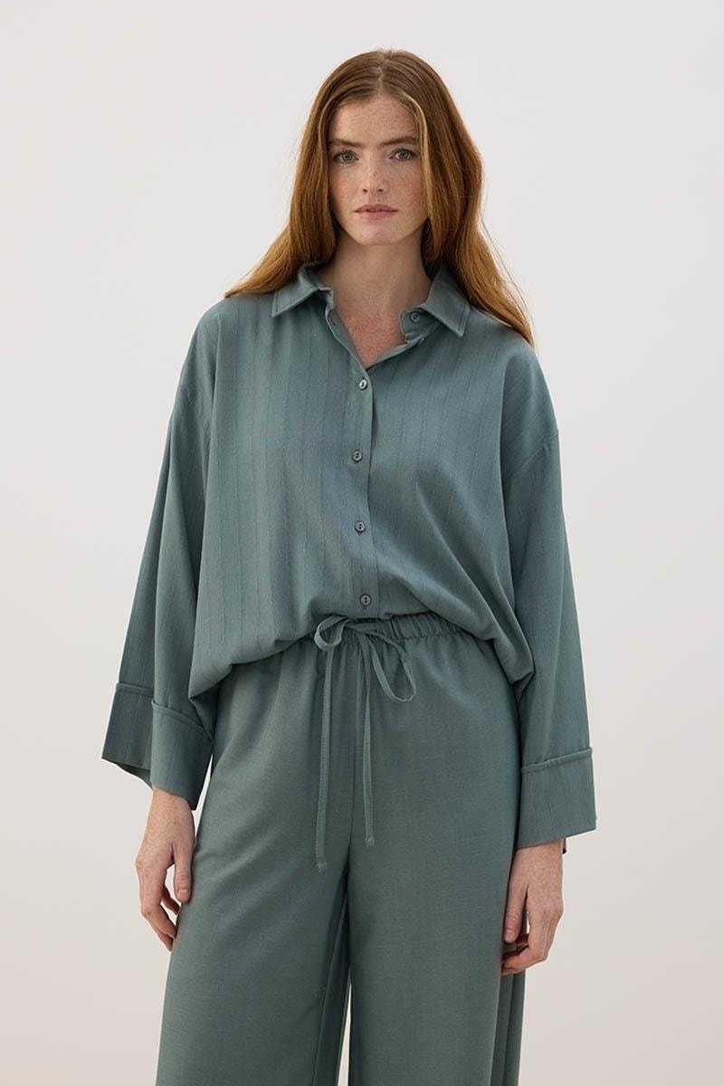 Beli Bağcıklı Pantolon Koyu Mint