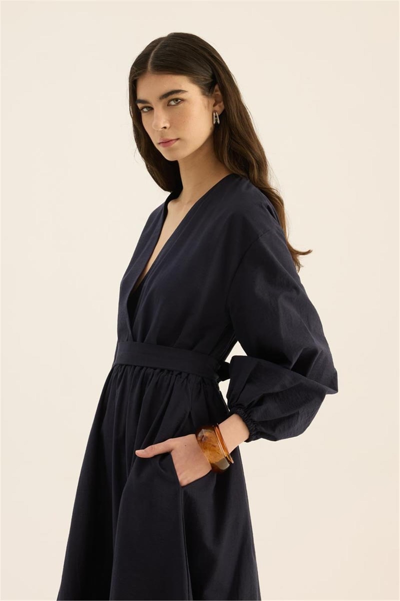 Beli Lastikli Elbise Lacivert