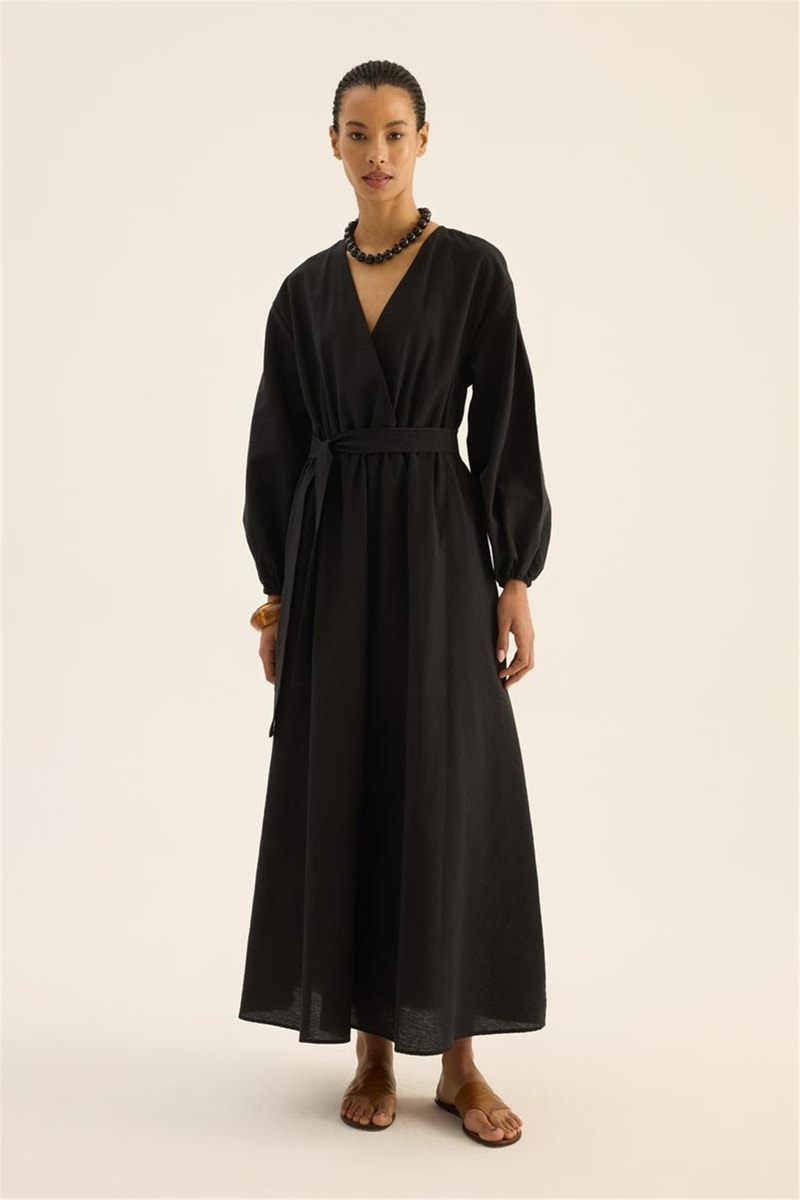 Beli Lastikli Elbise Siyah