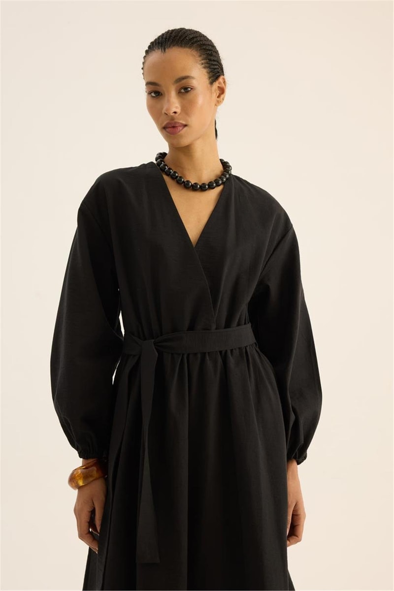 Beli Lastikli Elbise Siyah