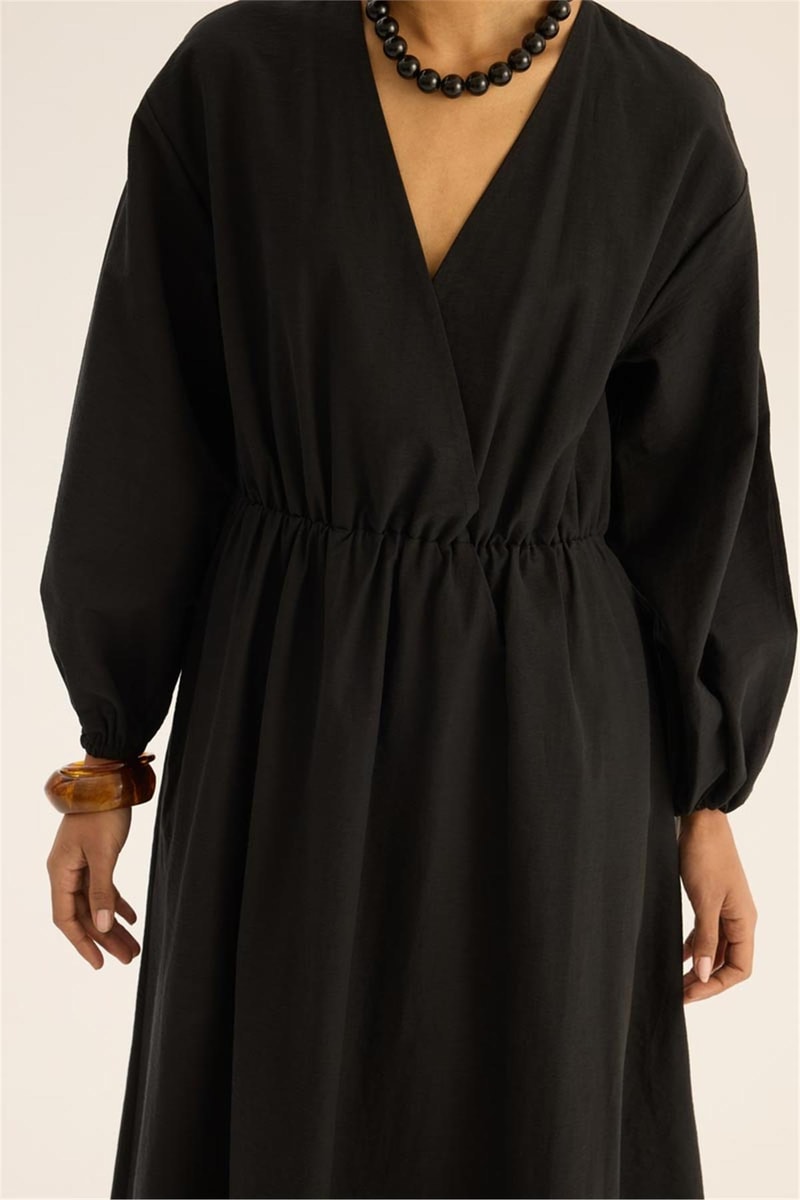 Beli Lastikli Elbise Siyah