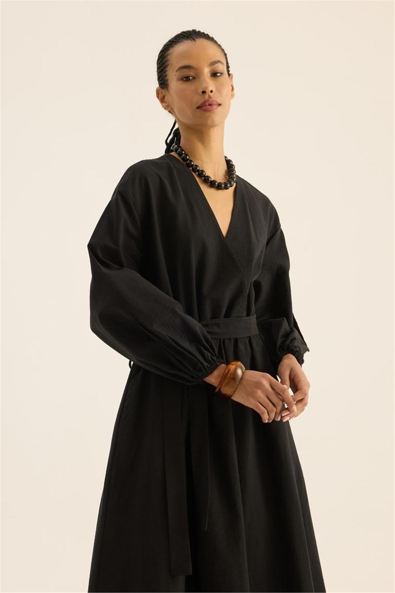 Beli Lastikli Elbise Siyah