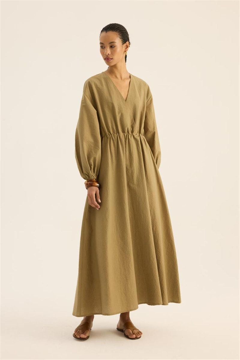 Beli Lastikli Elbise Zeytin yeşili