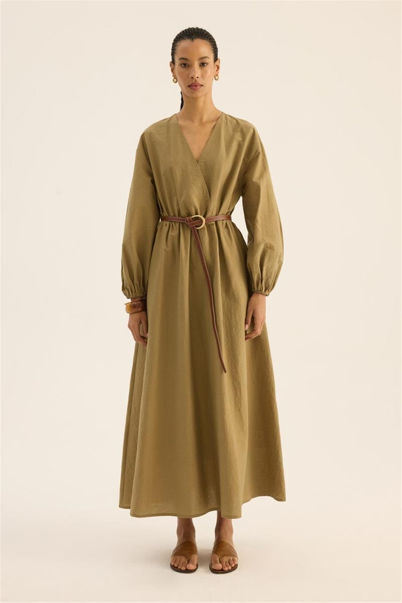 Beli Lastikli Elbise Zeytin yeşili