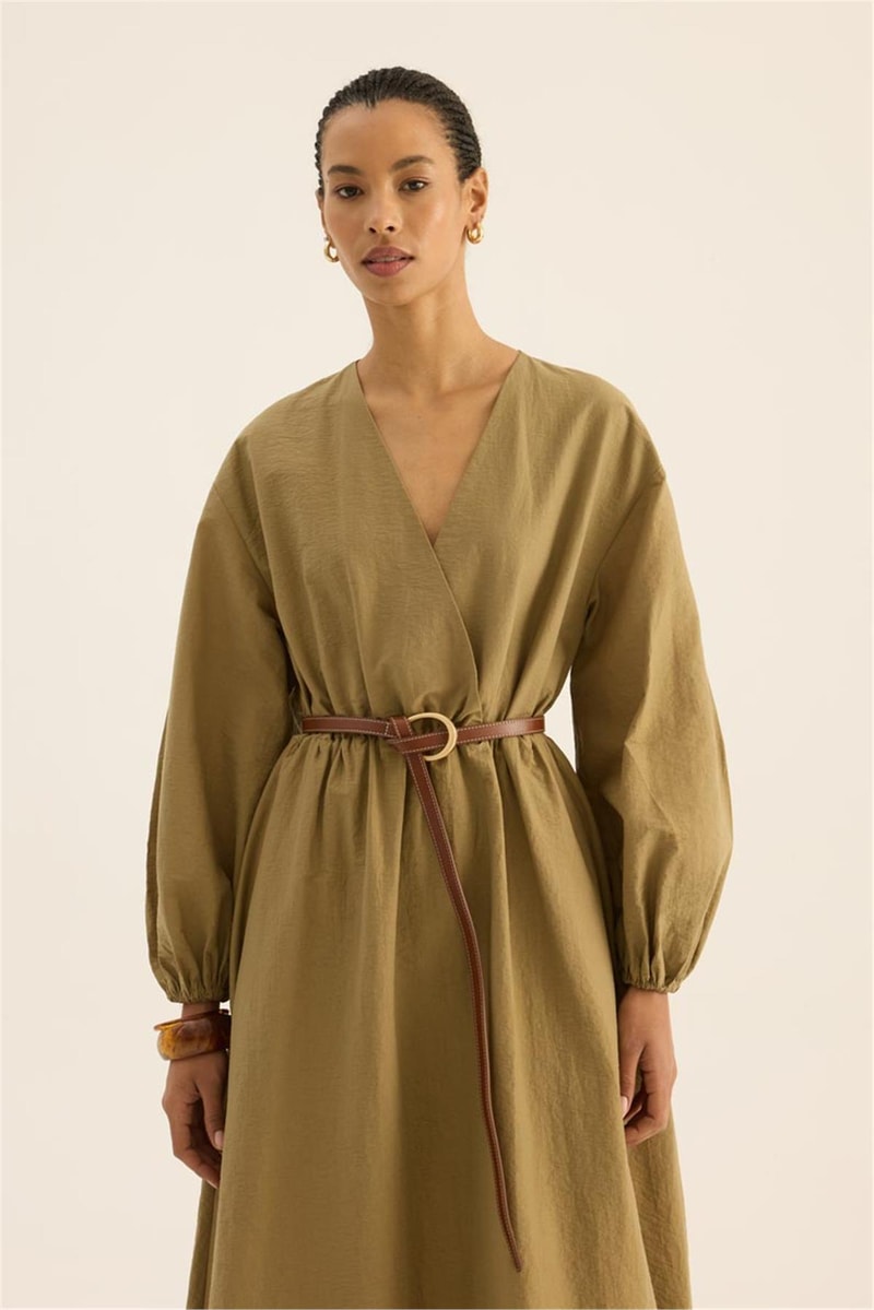 Beli Lastikli Elbise Zeytin yeşili