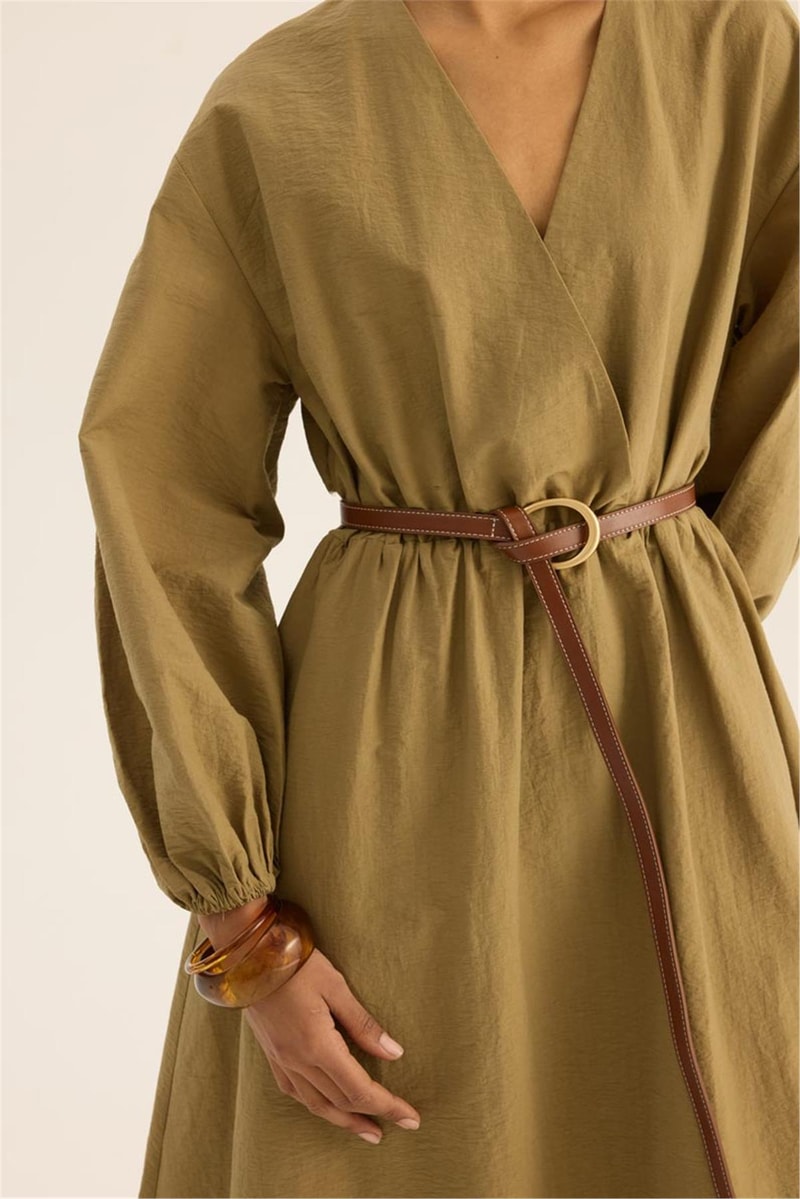 Beli Lastikli Elbise Zeytin yeşili