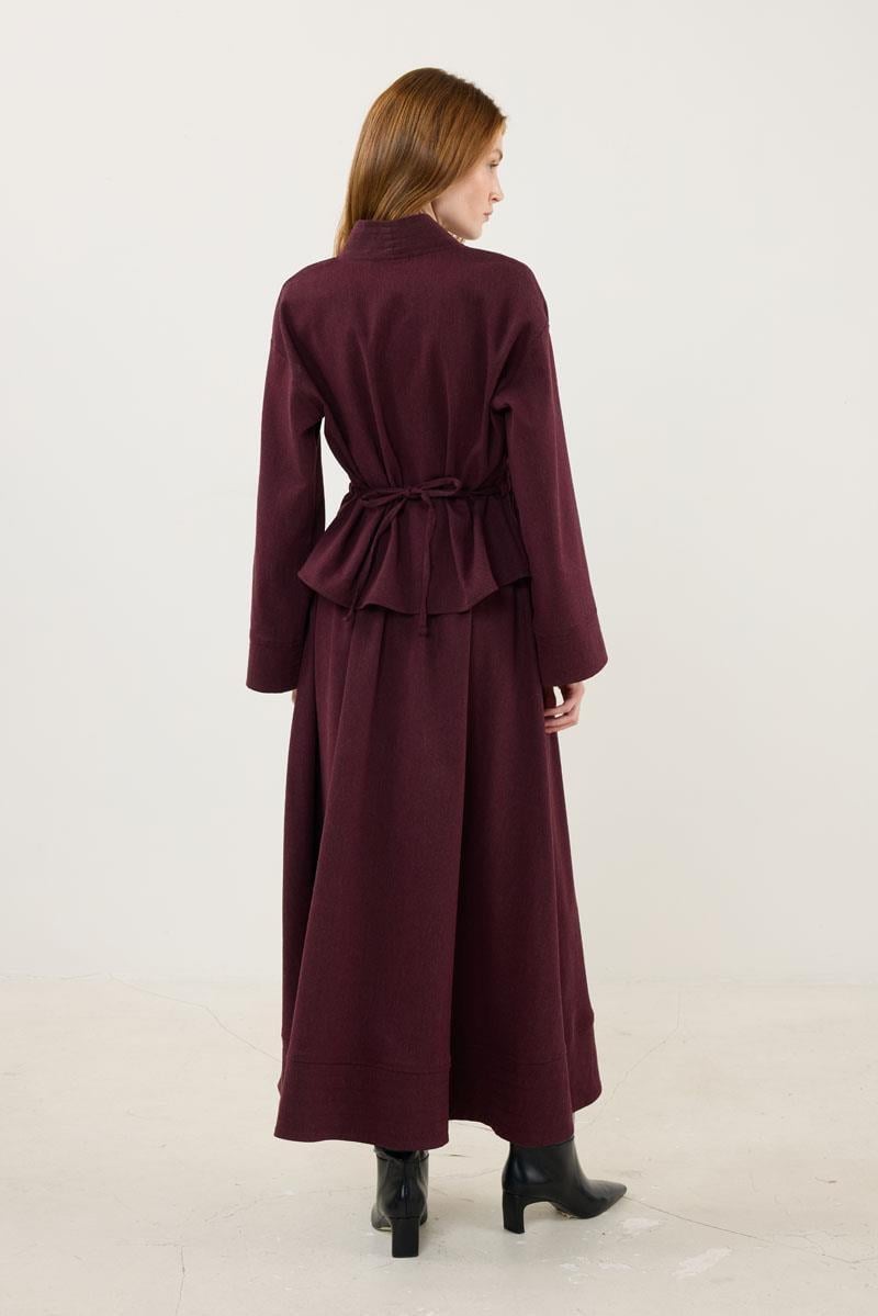 Bordo Dikiş Detaylı Ceket Etek Takım