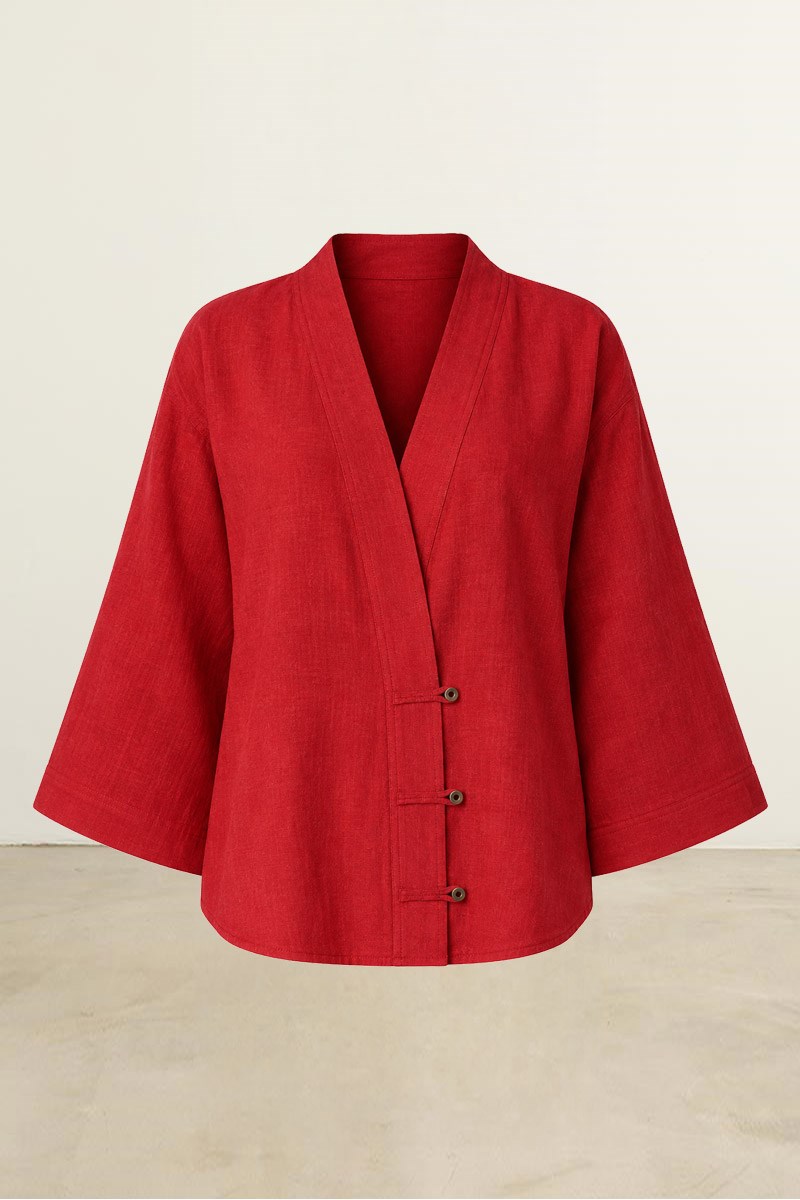 Britli %100 Keten Kimono Kırmızı