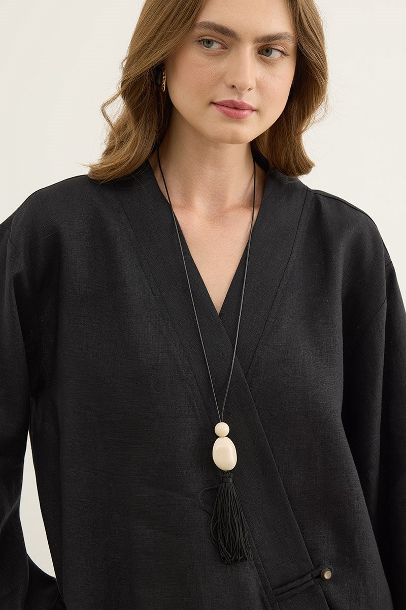 Britli %100 Keten Kimono Siyah