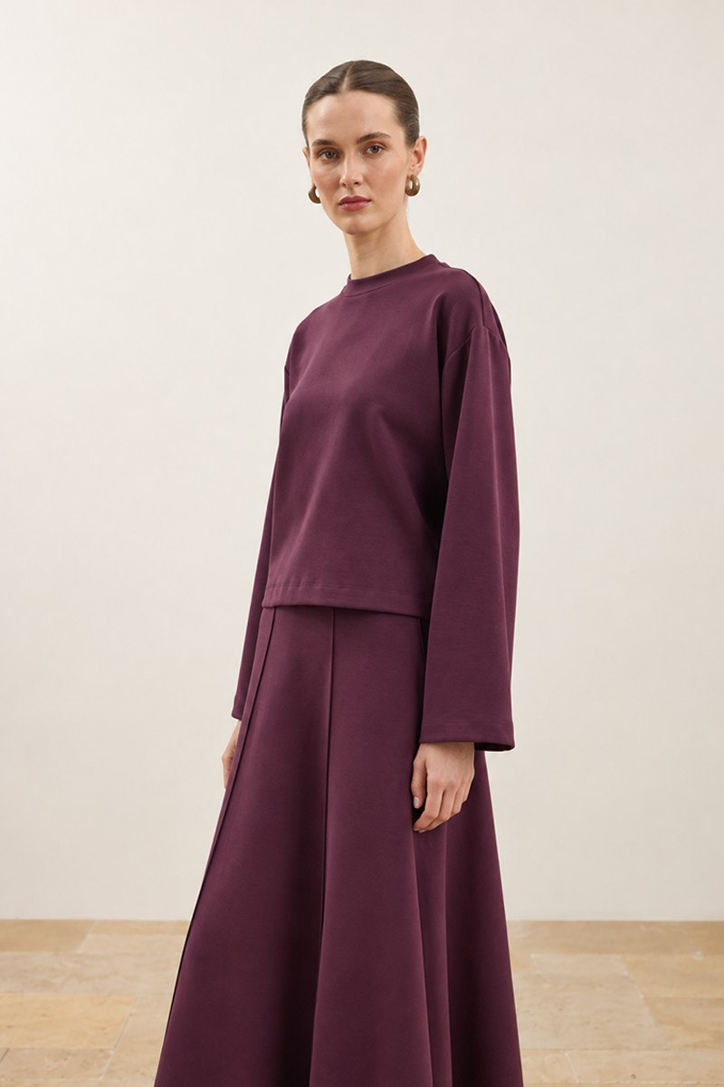 Çan Kesim Etekli Sweatshirt Takım Bordo