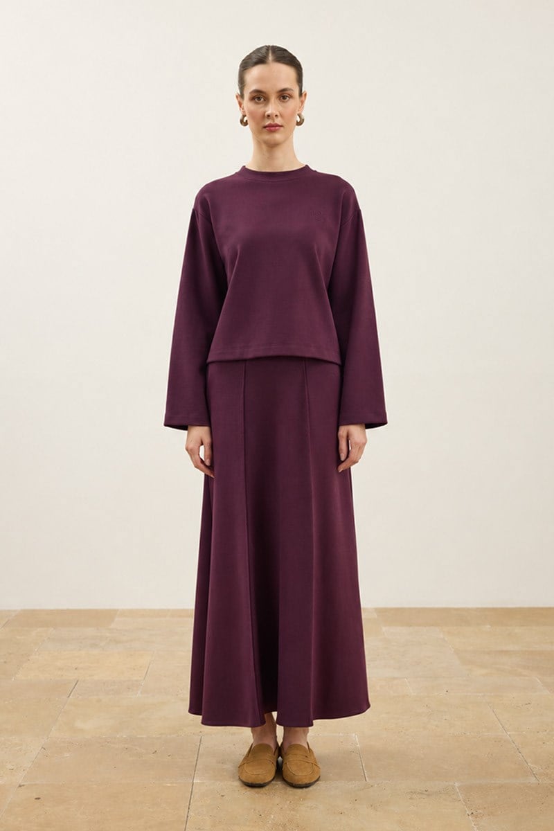 Çan Kesim Etekli Sweatshirt Takım Bordo