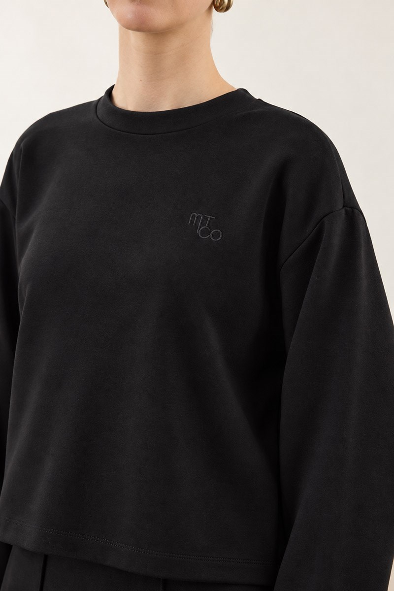 Çan Kesim Etekli Sweatshirt Takım Siyah