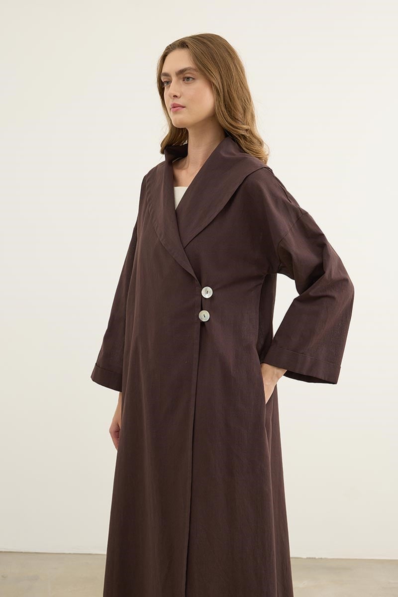Çift Düğmeli %100 Pamuk Kaftan Acı kahve