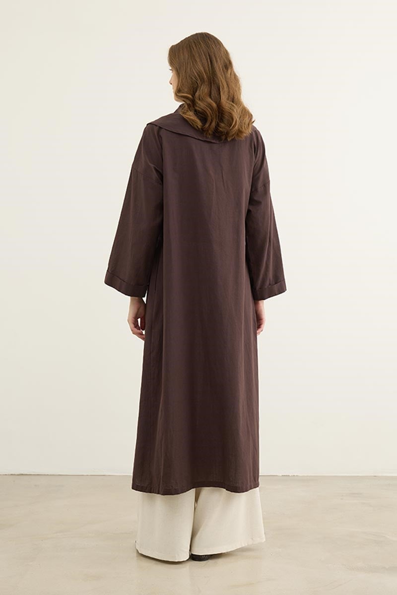 Çift Düğmeli %100 Pamuk Kaftan Acı kahve