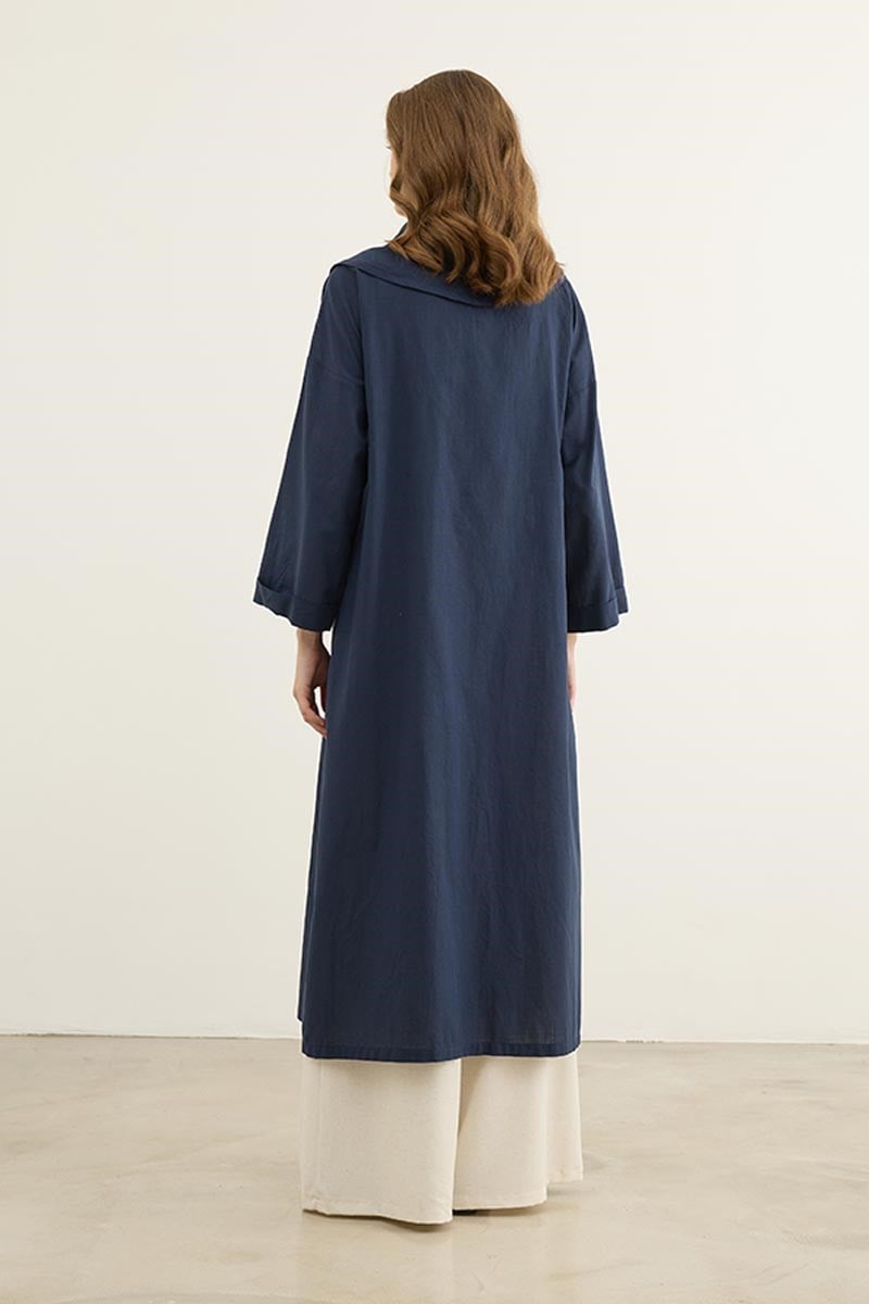 Çift Düğmeli %100 Pamuk Kaftan Lacivert