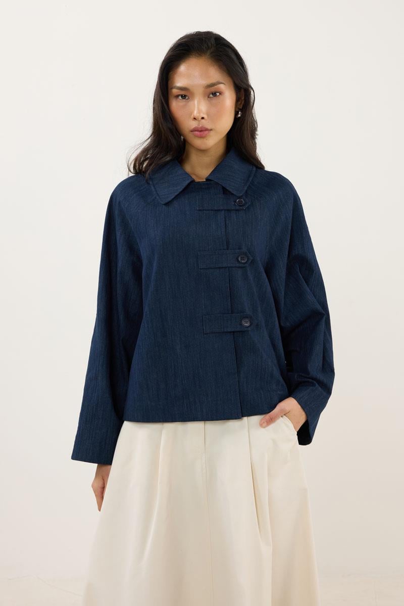 Çıkabilir Yakalı Kot Ceket Lacivert