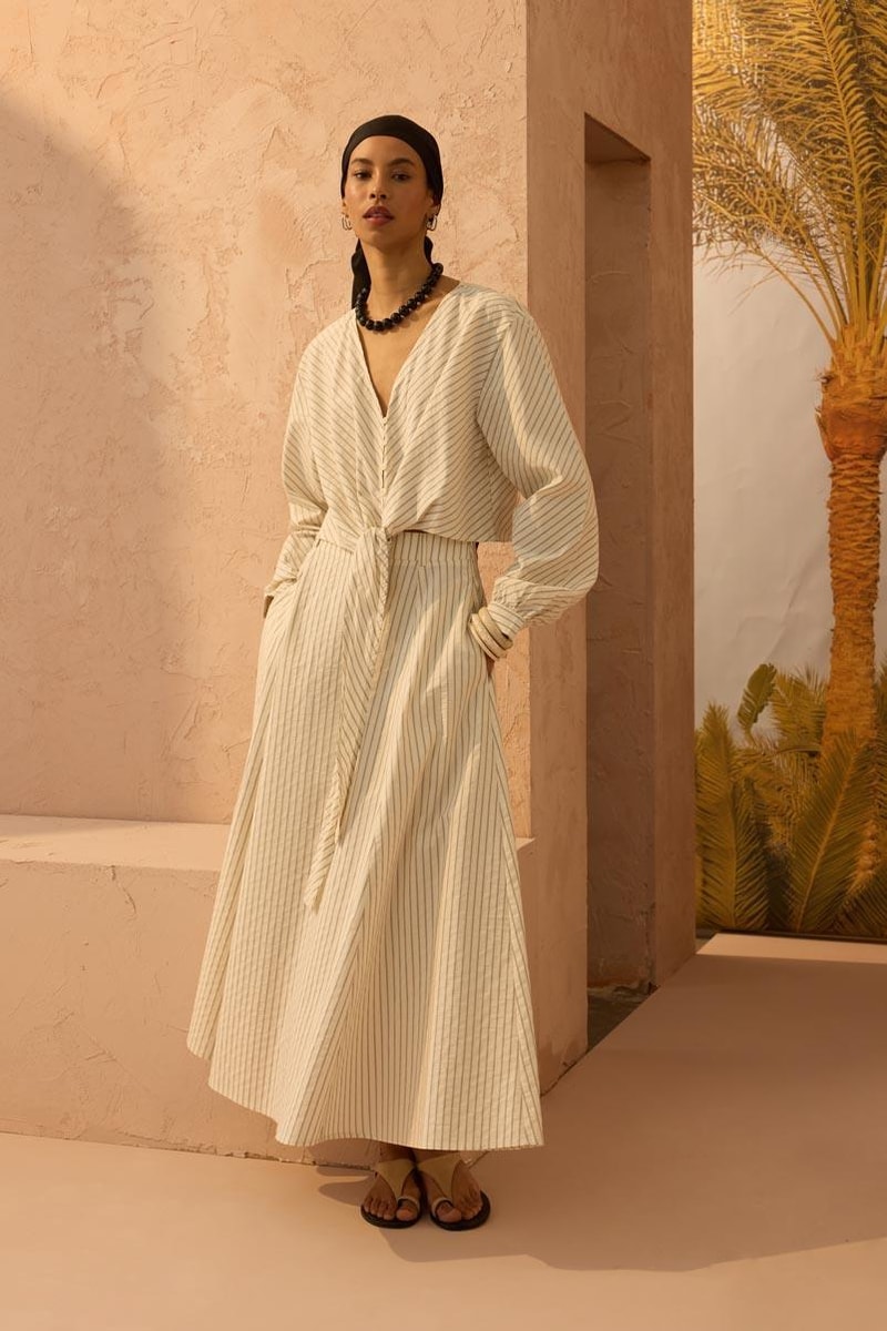 Çizgili Bağlamalı Kimono, Etek Takım