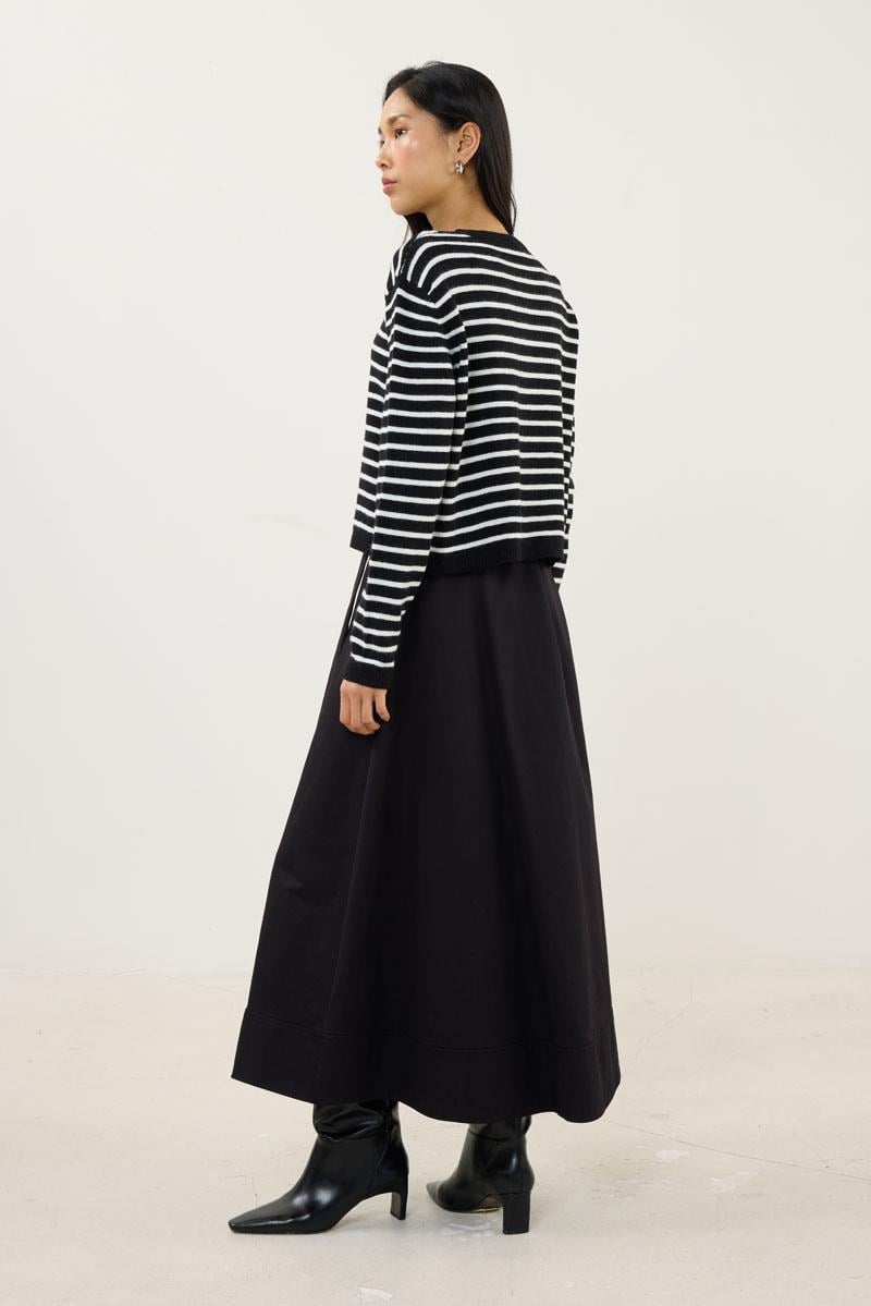 Çizgili İnce Triko Hırka Siyah