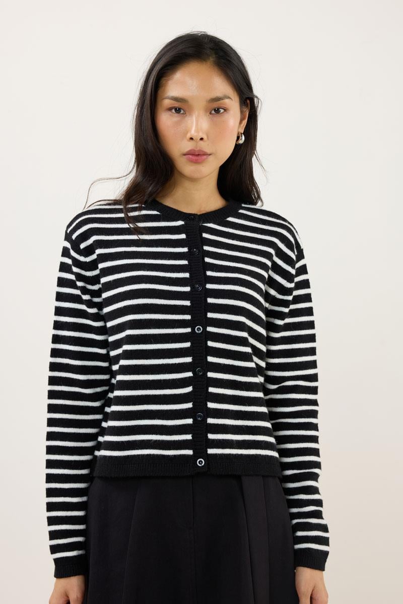 Çizgili İnce Triko Hırka Siyah