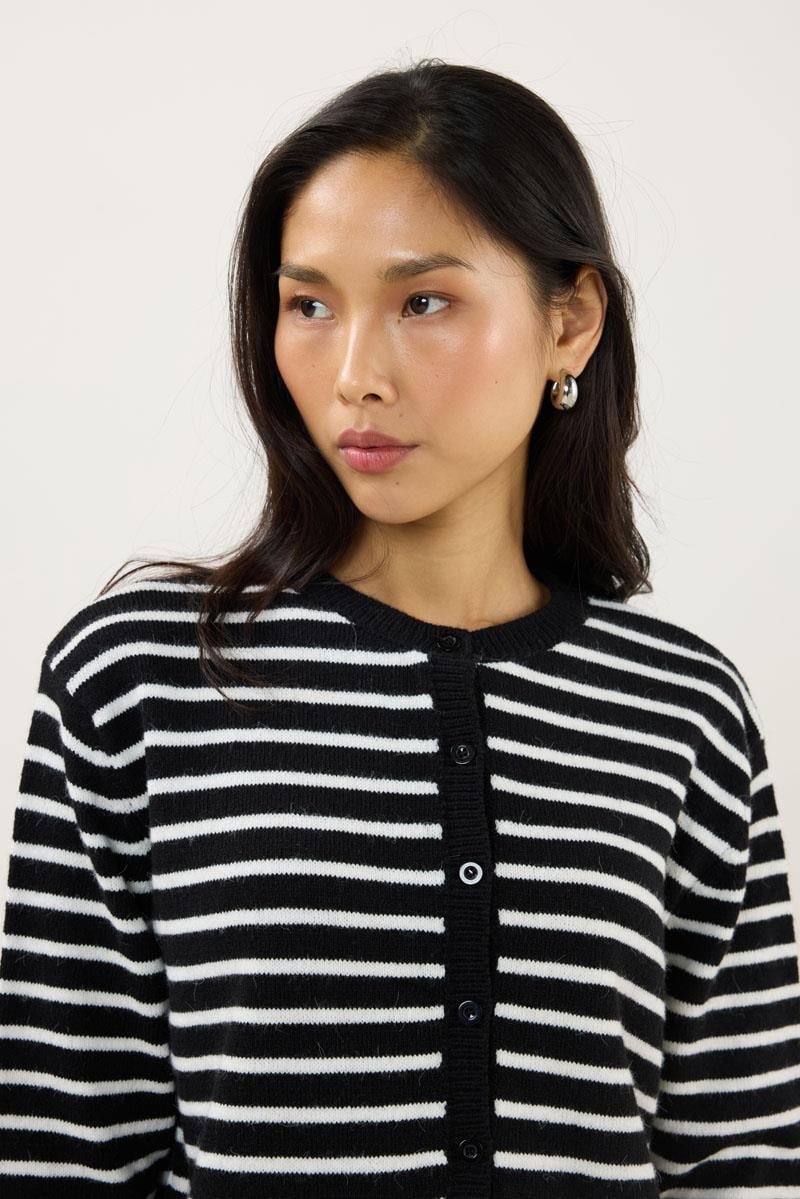 Çizgili İnce Triko Hırka Siyah