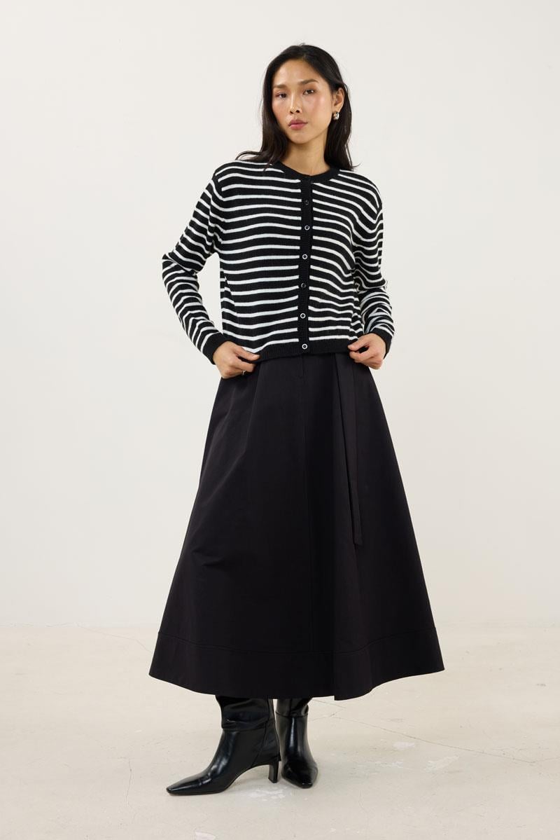 Çizgili İnce Triko Hırka Siyah