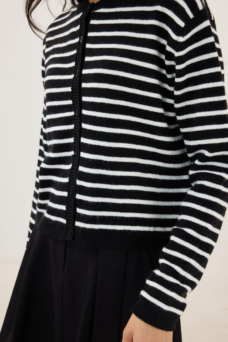 Çizgili İnce Triko Hırka Siyah