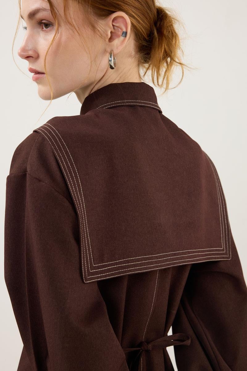 Denizci Yaka Elbise Kahverengi