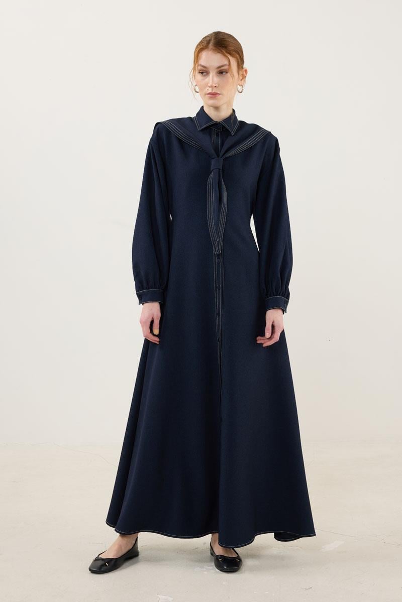 Denizci Yaka Elbise Lacivert