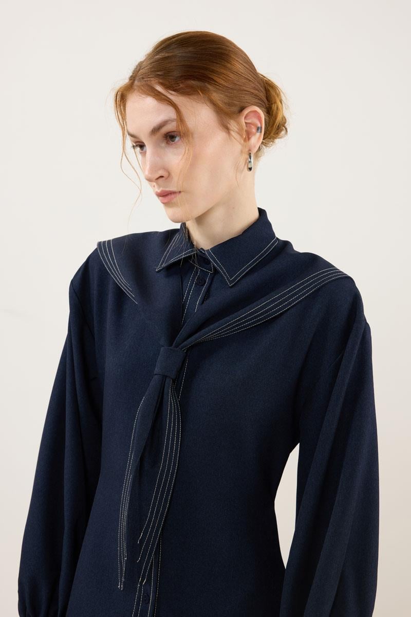 Denizci Yaka Elbise Lacivert