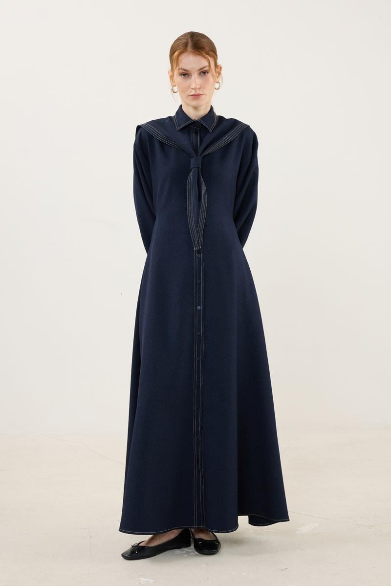 Denizci Yaka Elbise Lacivert