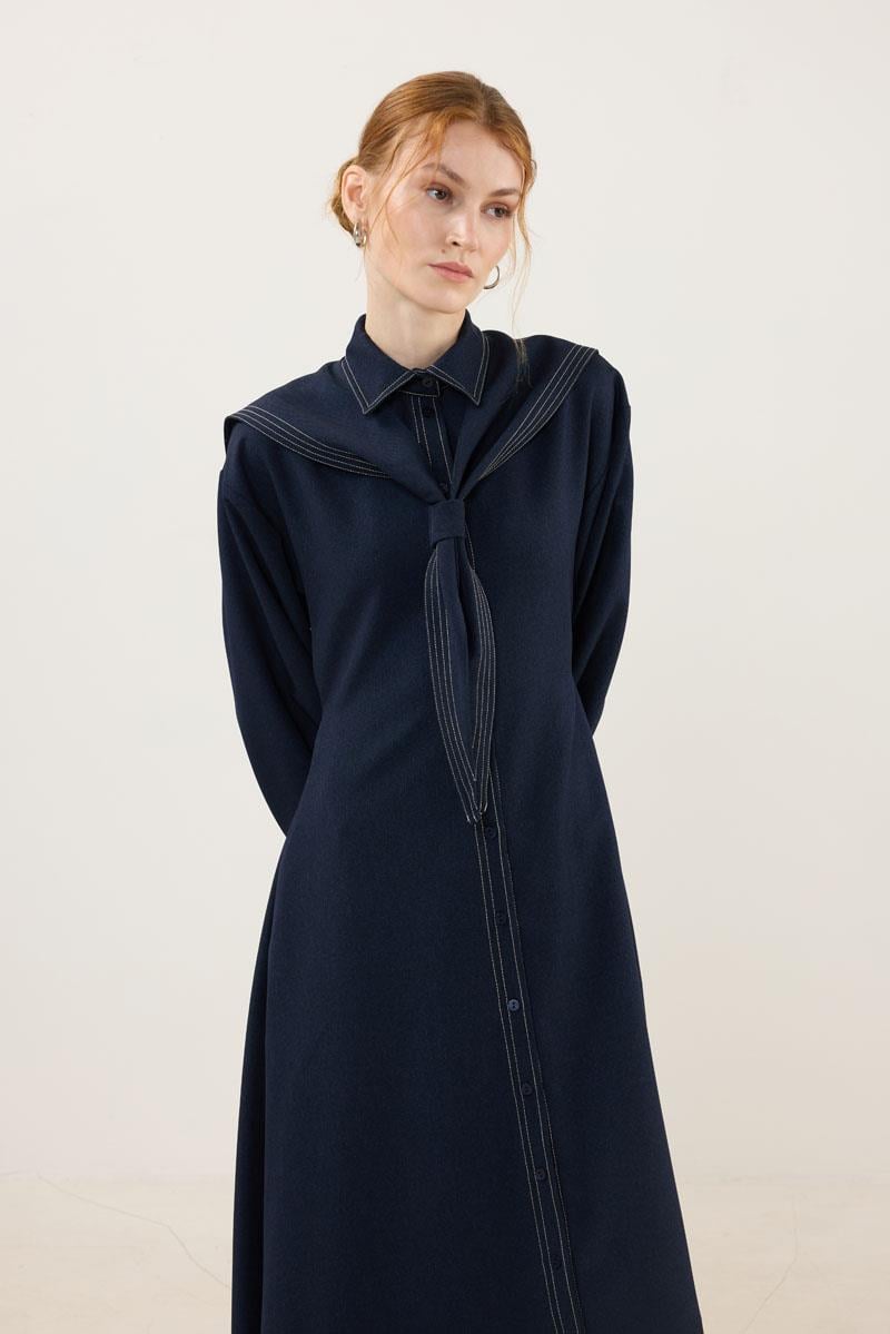 Denizci Yaka Elbise Lacivert