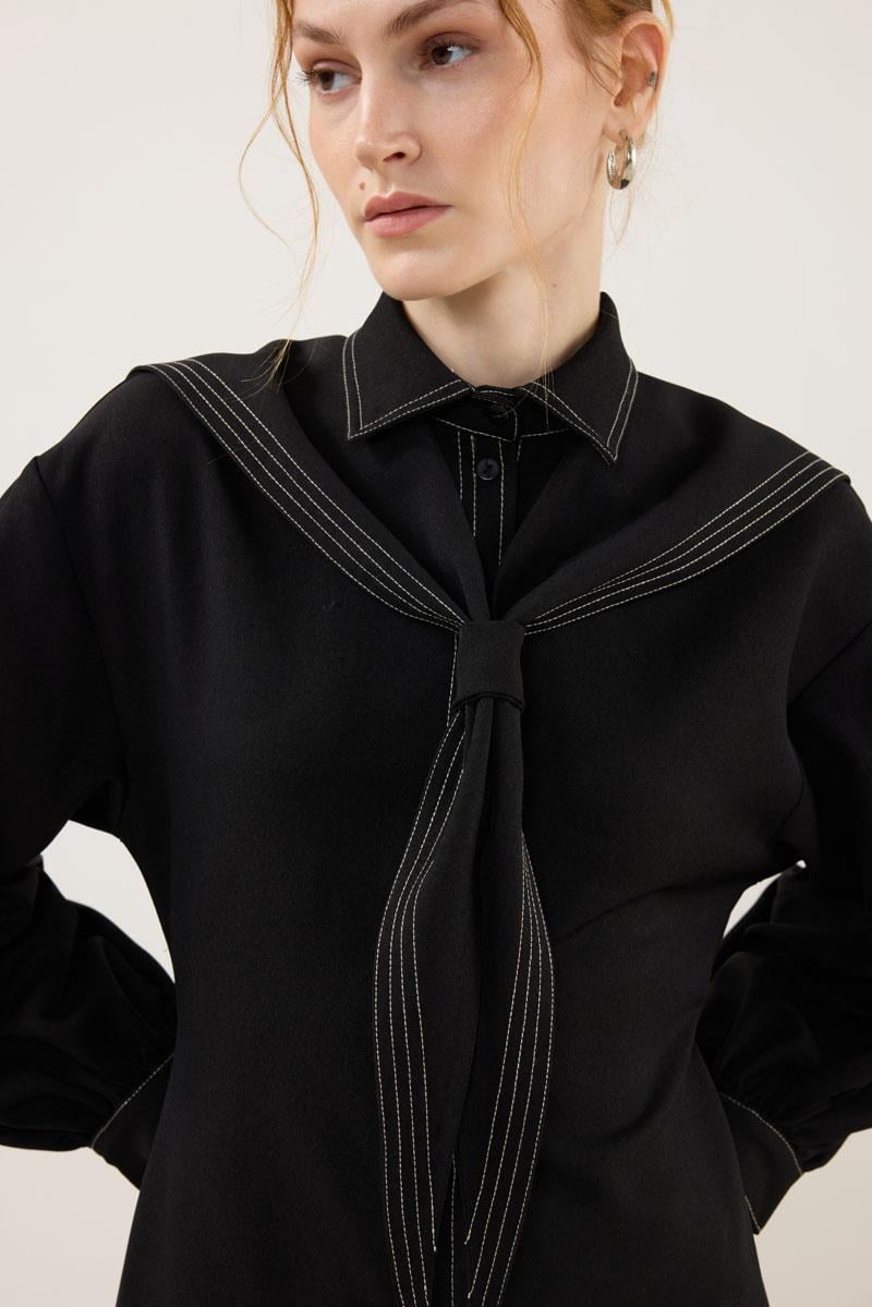 Denizci Yaka Elbise Siyah