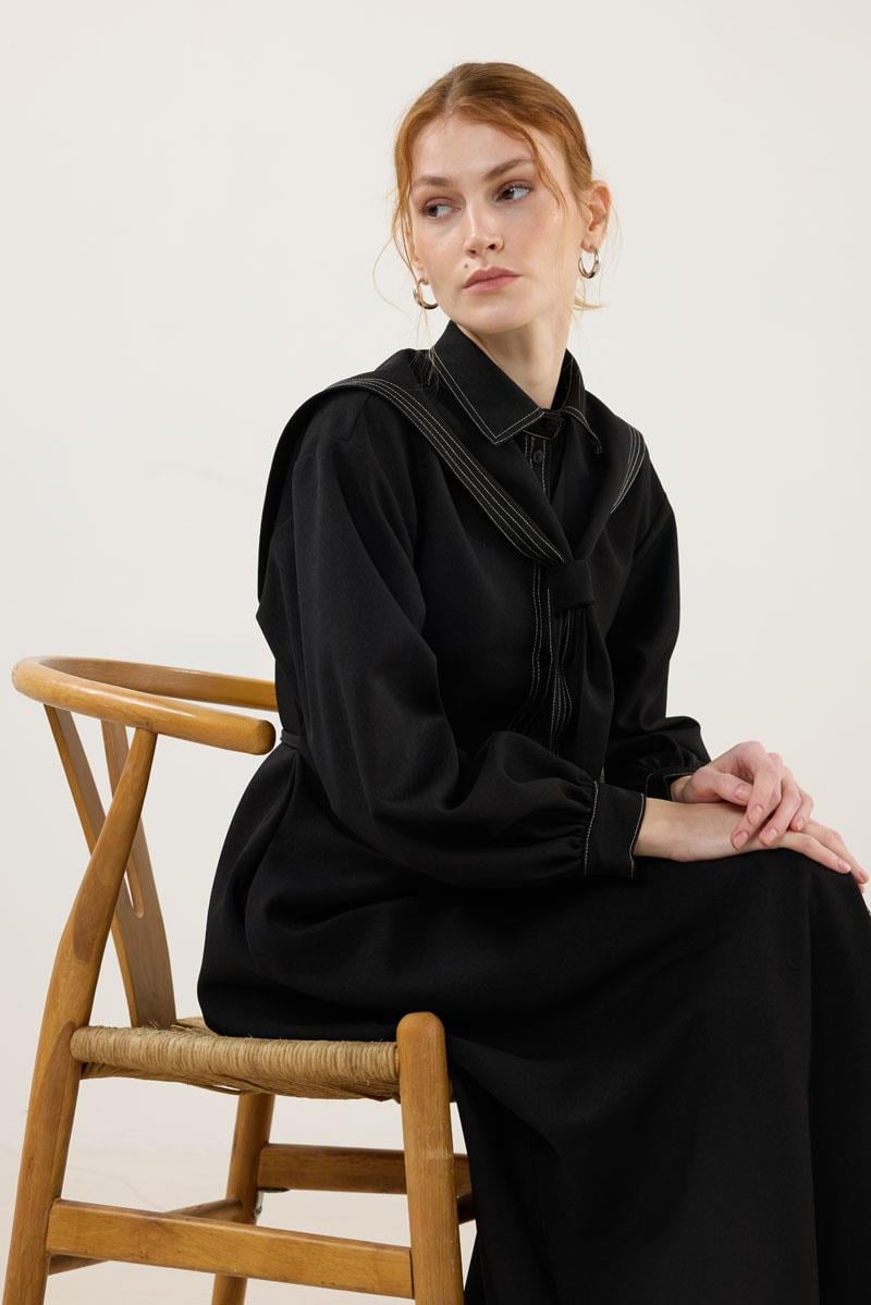 Denizci Yaka Elbise Siyah