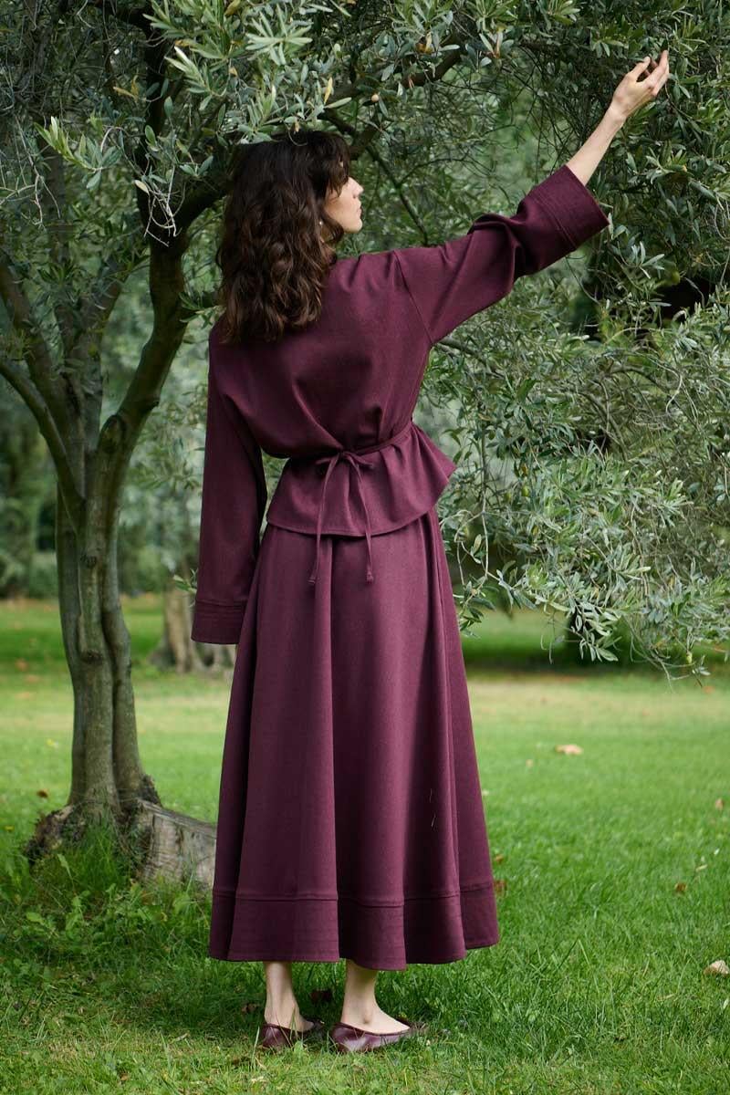 Dikiş Detaylı Etek Bordo