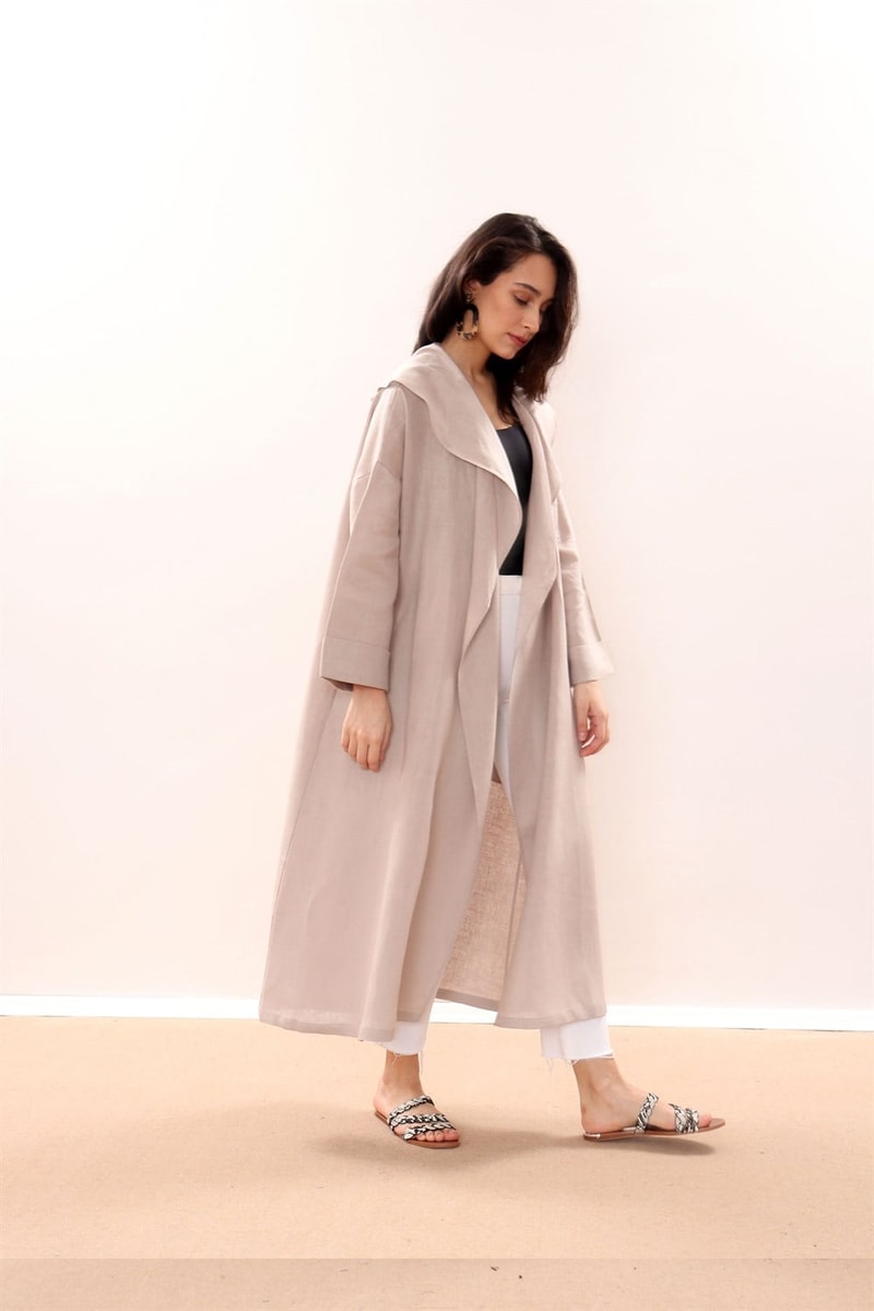 Dökümlü Ham Keten Kaftan