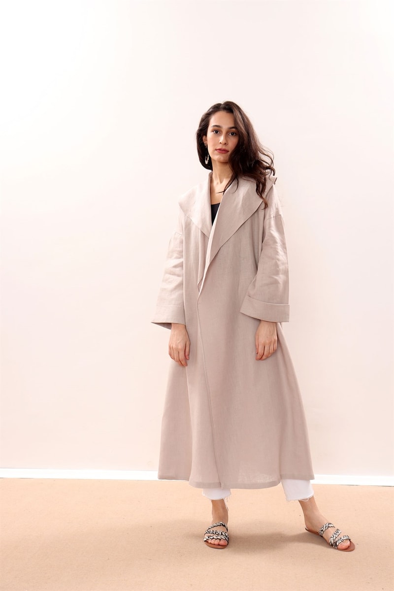 Dökümlü Ham Keten Kaftan