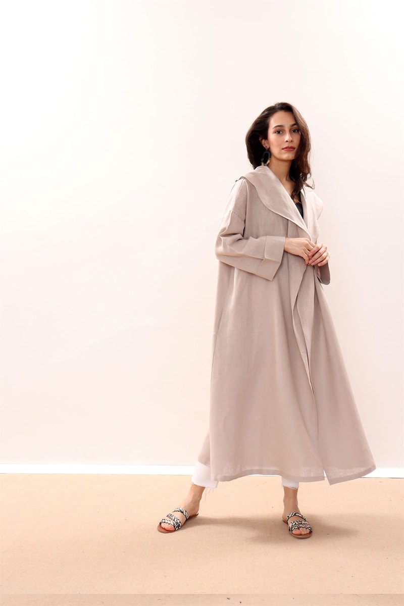 Dökümlü Ham Keten Kaftan